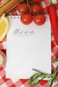 menu notepad with tomatoes